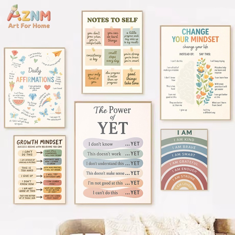 Kids Education Motivation - AZNM Soft Pastel Growth Mindset Cetak