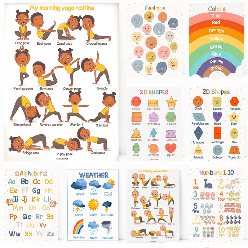 Kids Yoga Education - (Lukisan kanvas 2D) Poster Edukasi Montessori